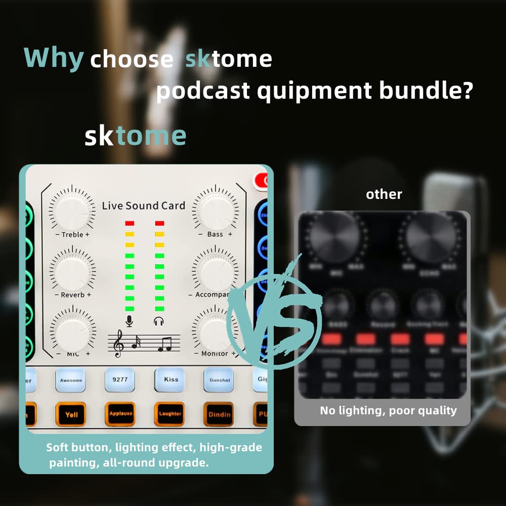 Podcast Equipment Bundle, BM-800 Podcast Microphone Bundle-Voice Changer with Mic Arm-Studio Condenser Microphone for Phone, PC,